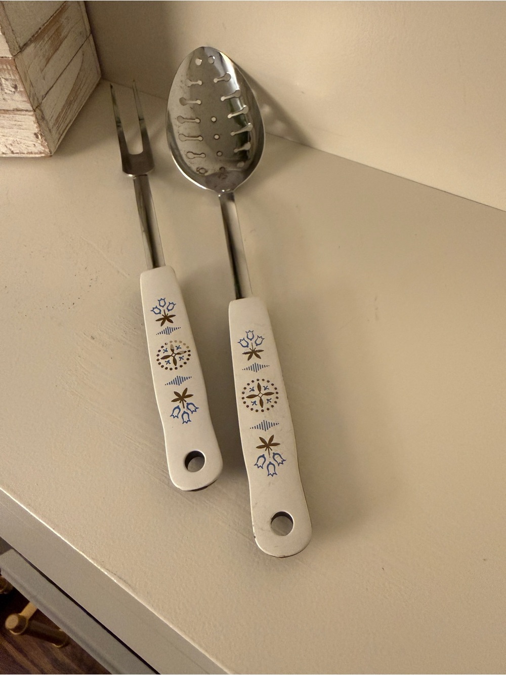 Ekco Blue Tulips Dutch Retro Kitchen Slotted Spoon, Meat Fork MCM Vintage
